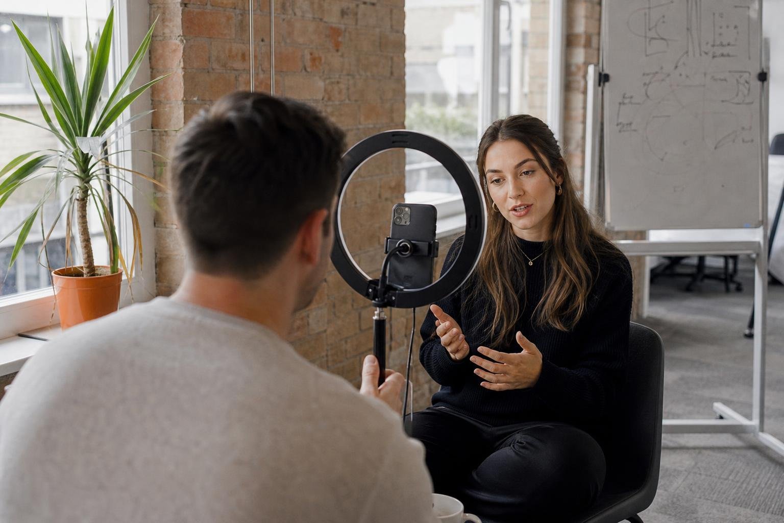 A founder films a short video ad to camera with a phone and ring light, the creative a Meta ads agency for SaaS makes
