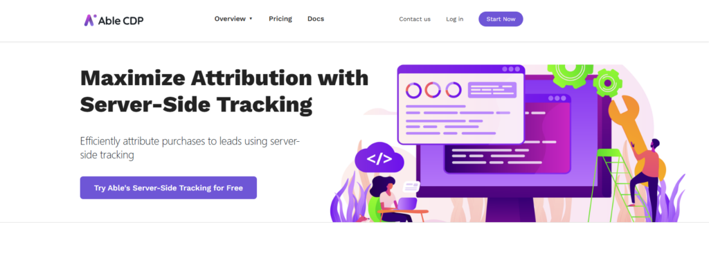 the home page of one  of the best server-side tracking tool - Able CDP